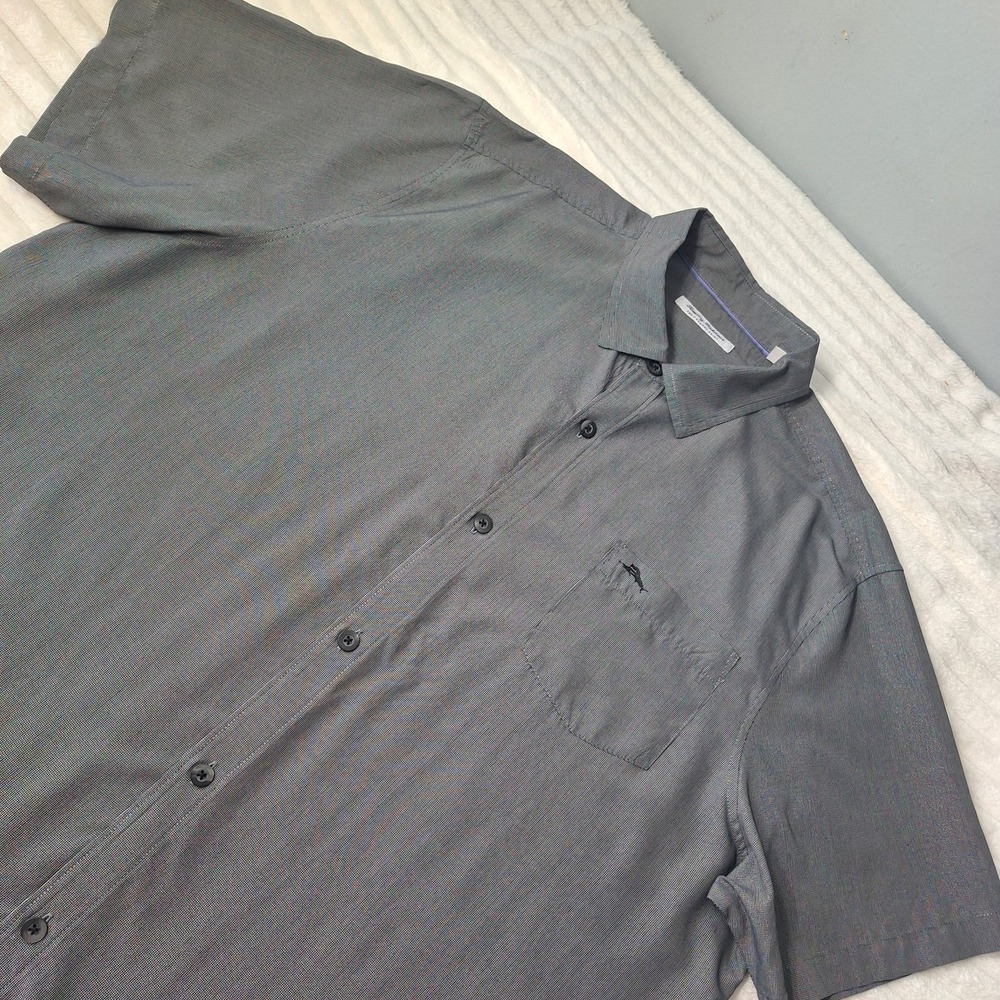 Tommy Bahama Islandzone Modal COOLMAX Button Up Shirt Mens XXL Gray Micro Check